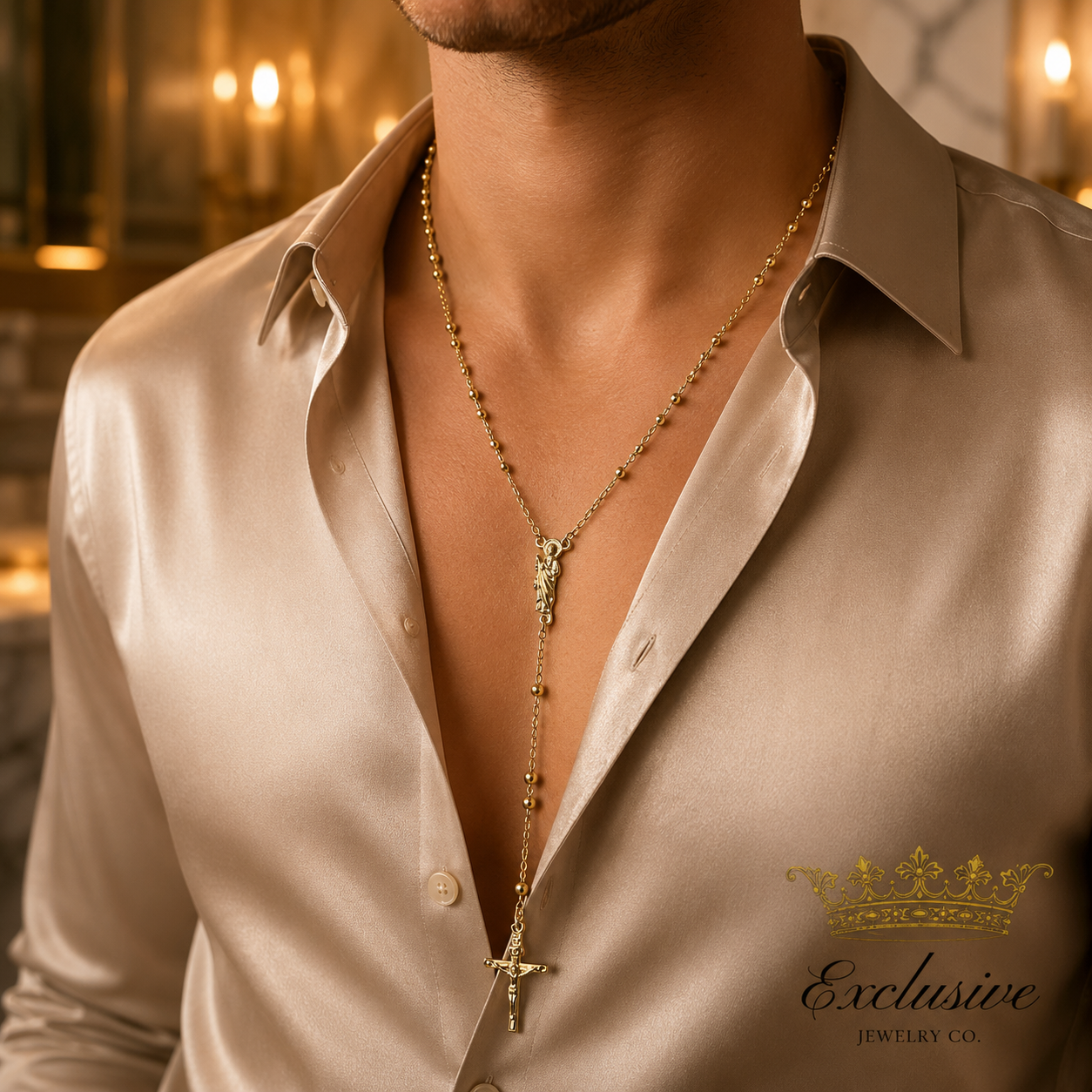San Judas Tadeo 18k Gold Plated Rosary Necklace