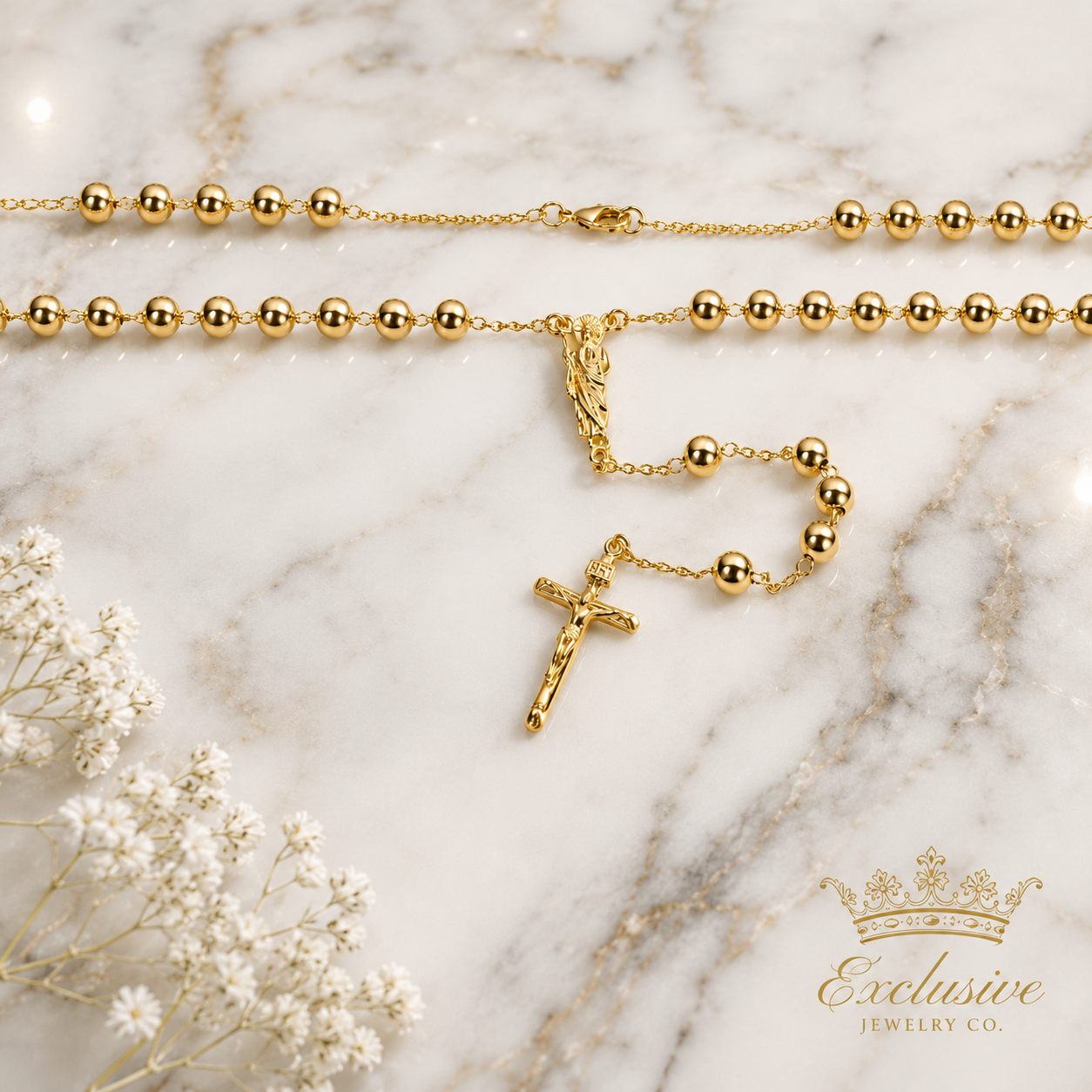 San Judas Tadeo 18k Gold Plated Rosary Necklace