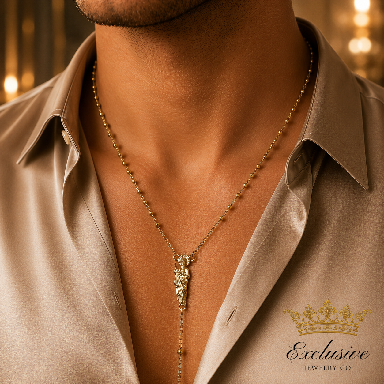 San Judas Tadeo 18k Gold Plated Rosary Necklace
